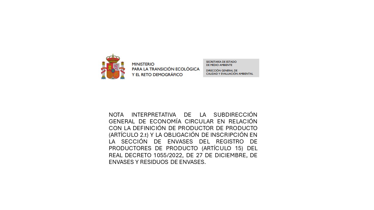 Nota interpretativa del MITERD sobre el productor de producto y la obligación de inscripción en el RPP